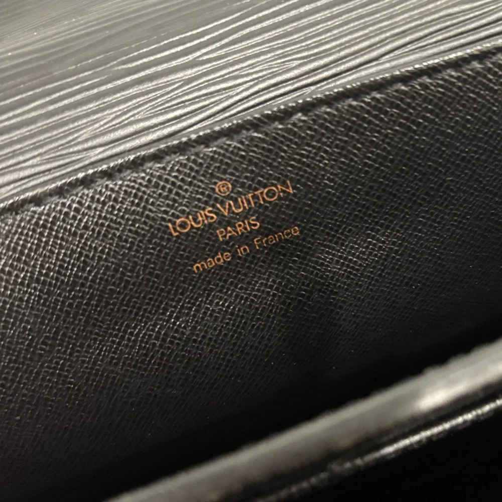 Louis Vuitton Black Epi Leather “Serviette Fermoir” Briefcase with Gold Accents